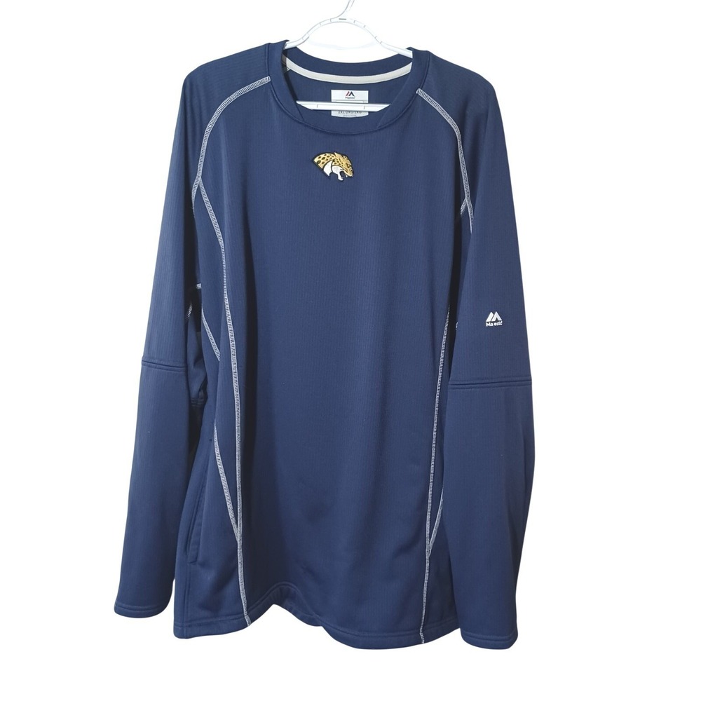 Majestic Mens Navy Blue Jaguar Logo Long Sleeve Athletic Shirt 2XL